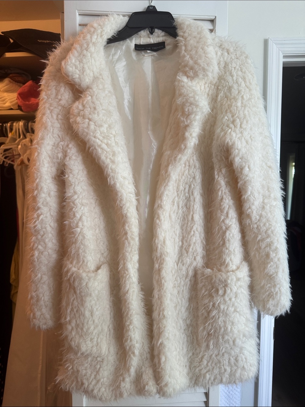 Faux Fur Cream Oversized Coat - Womens Jacket